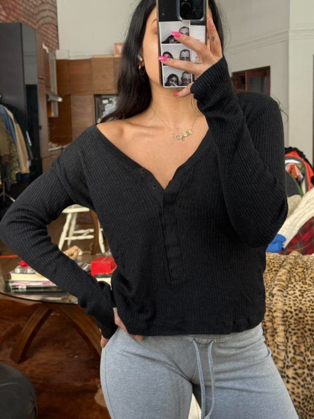 Lululemon Black Ribbed Long Sleeve Top XS/S V Neck Basic - Picture 4 of 8